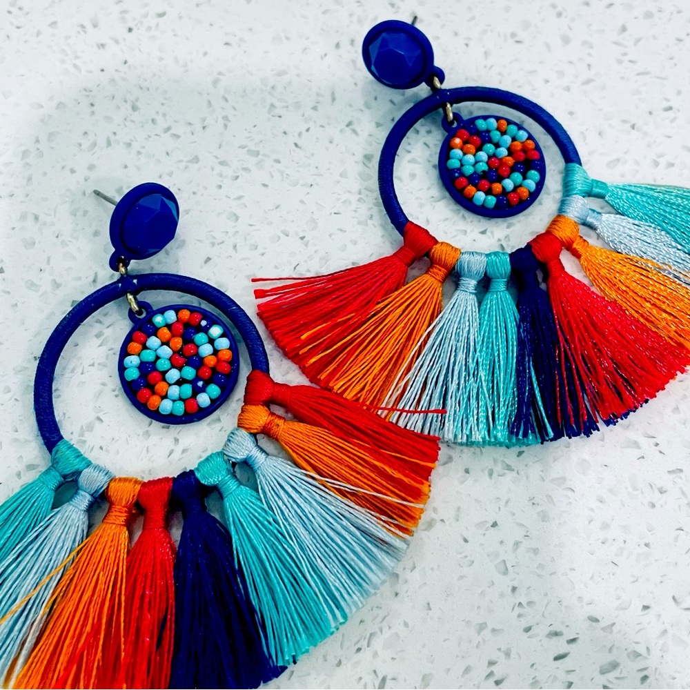 J Crew Multi Colored Tassel Earrings